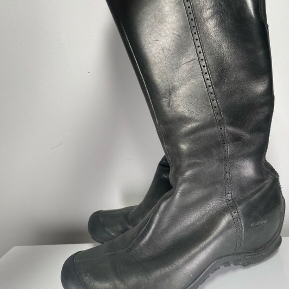 Merrell Black Leather Boots, Plaza Peak, 7.5 - Picture 3 of 13